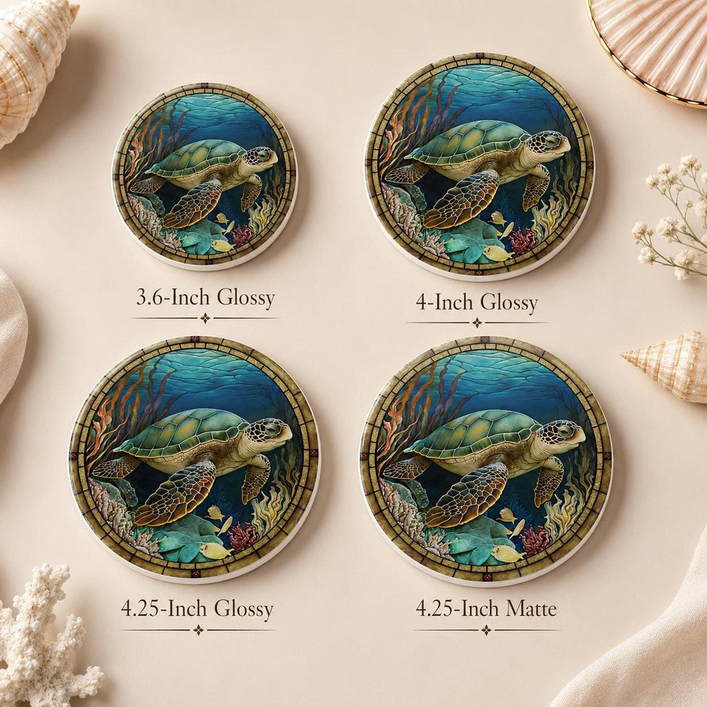 Sea Turtle Coaster, Colorful Ceramic Drink with Ocean Design