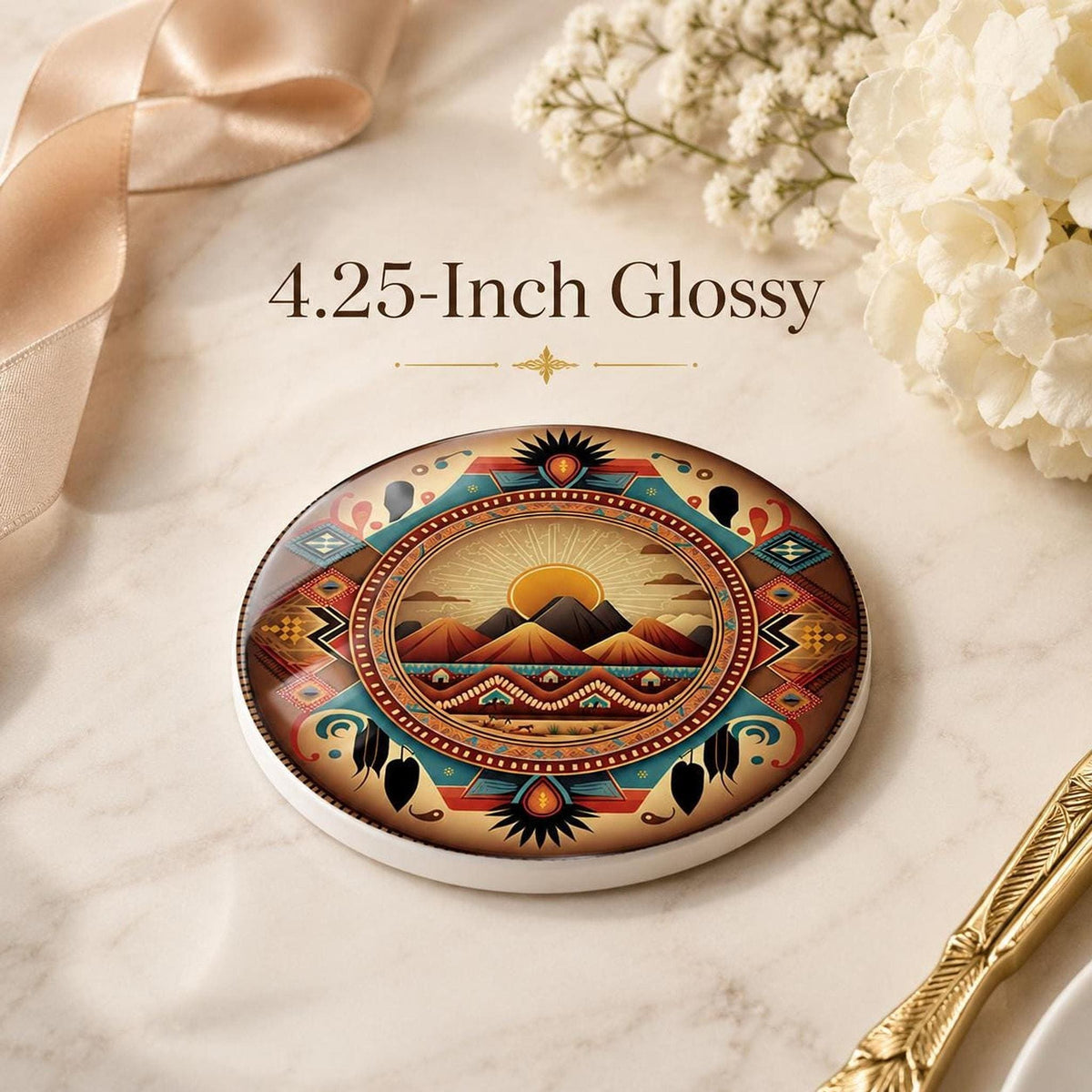 Southwest Coaster, Ceramic Drink Mat with Sunset Mountain Design
