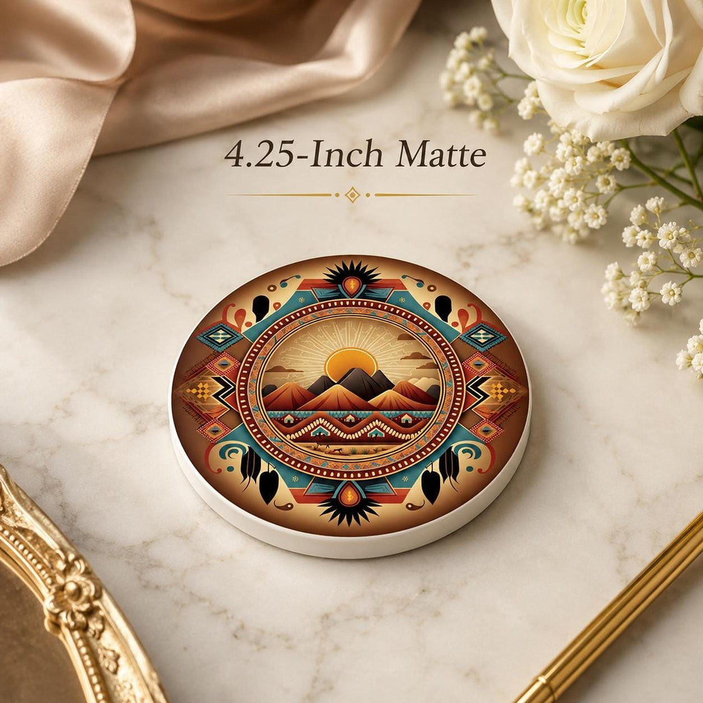 Southwest Coaster, Ceramic Drink Mat with Sunset Mountain Design