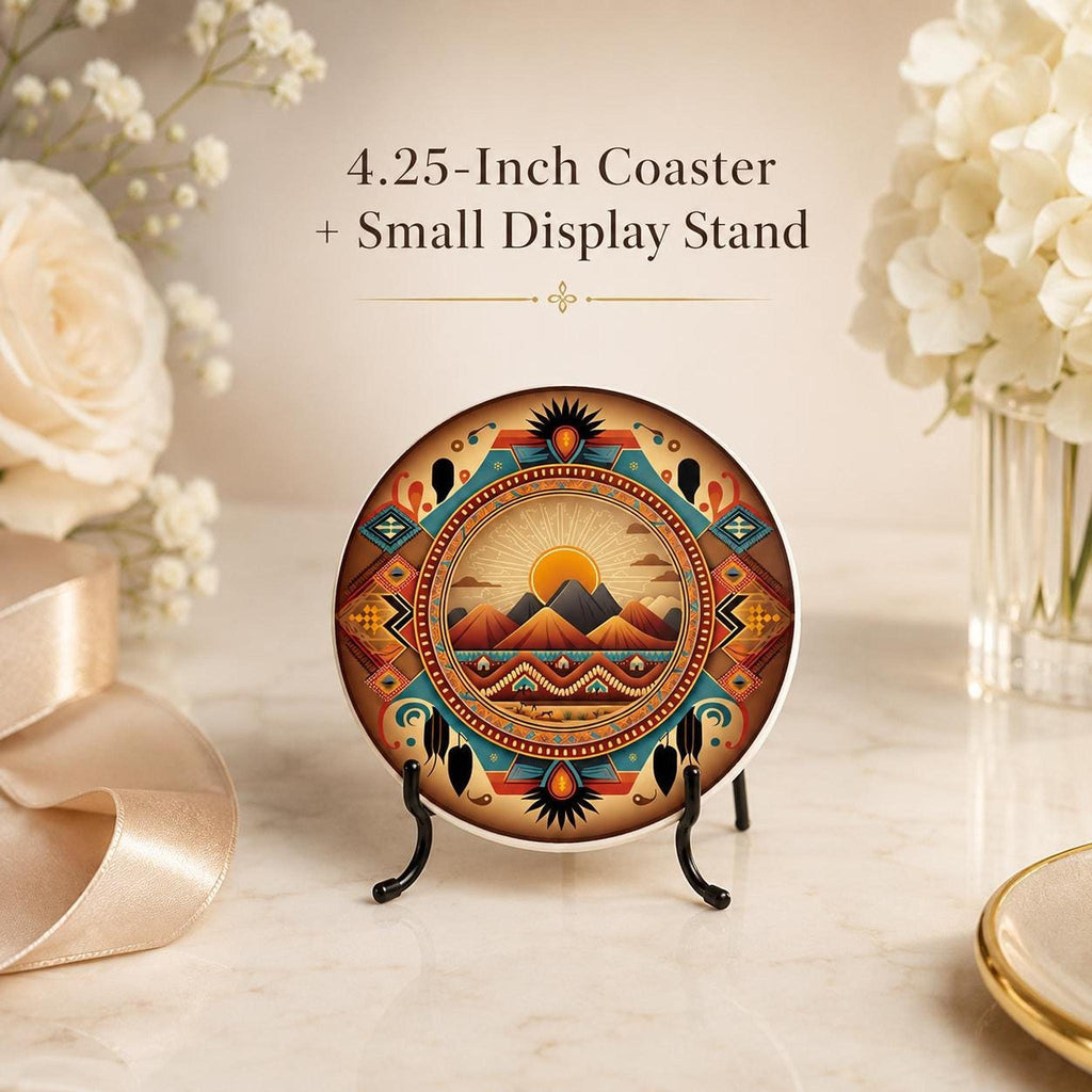 Southwest Coaster, Ceramic Drink Mat with Sunset Mountain Design