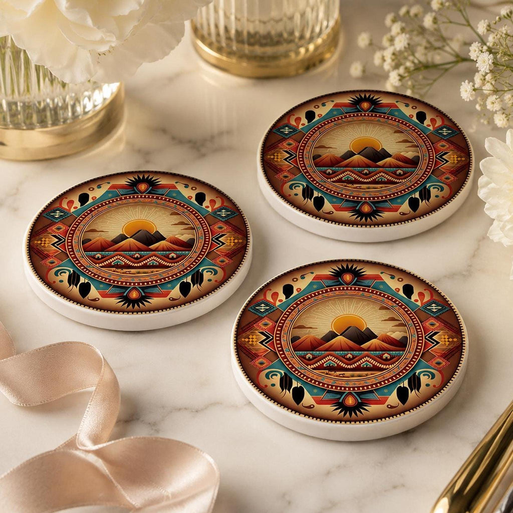 Southwest Coaster, Ceramic Drink Mat with Sunset Mountain Design
