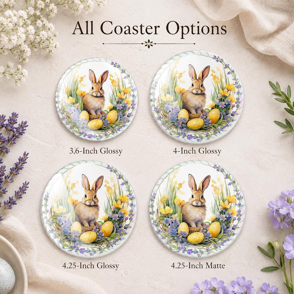 Easter Coaster with Bunny Design, Round Ceramic Spring Decor