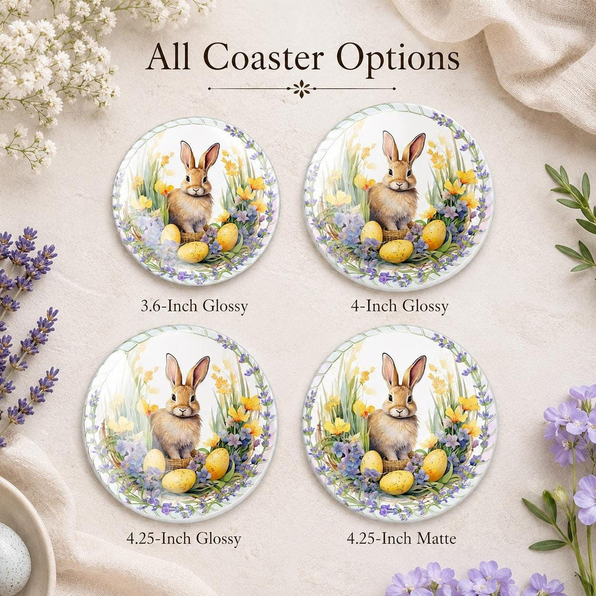 Easter Coaster with Bunny Design, Round Ceramic Spring Decor