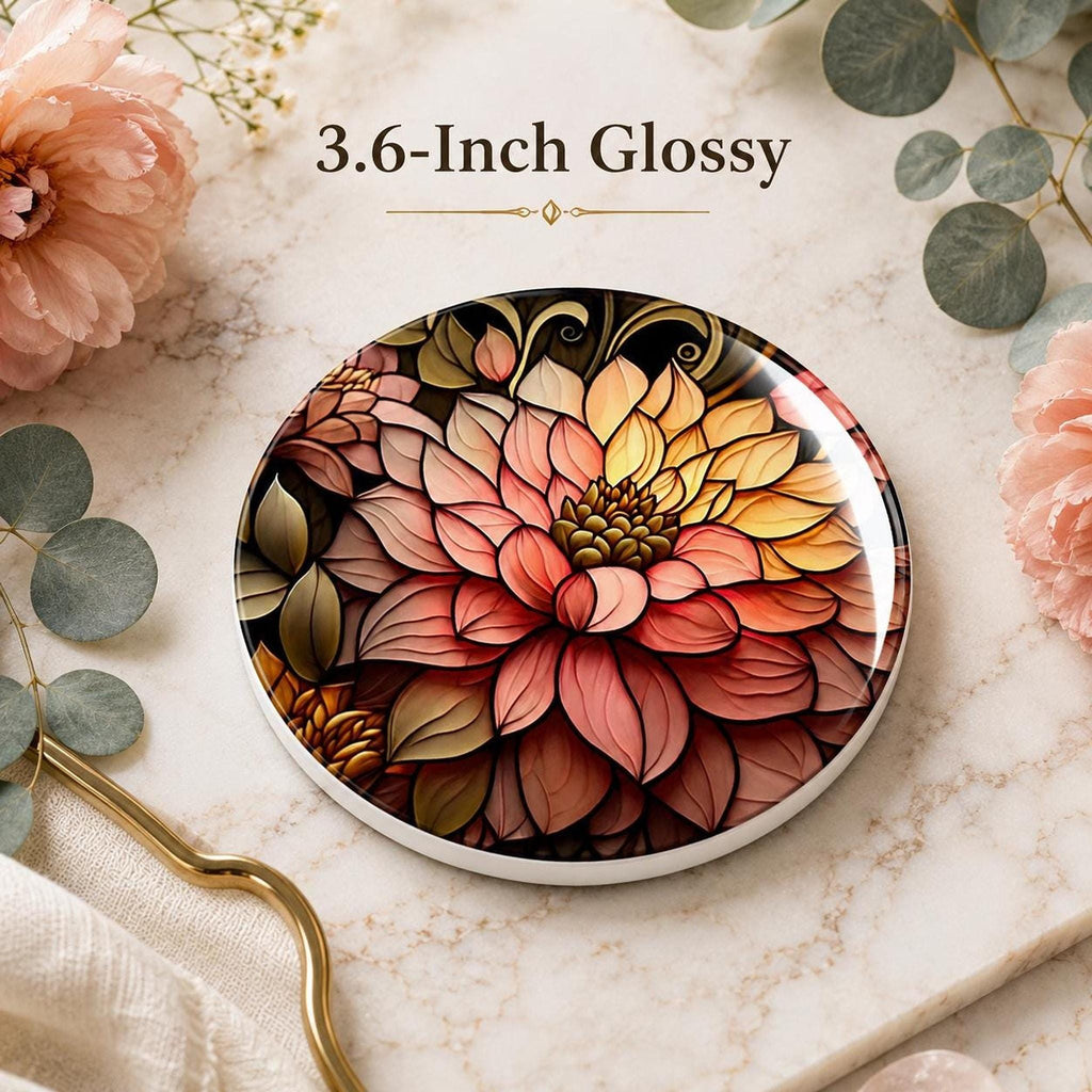 Floral Coaster, Round Dahlia Ceramic Table Decor with Glossy Finish