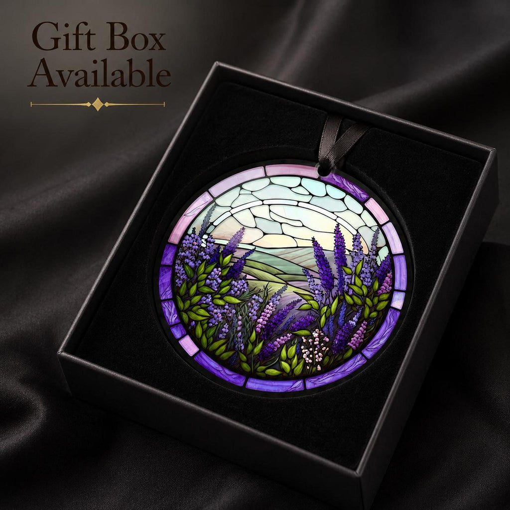 Lavender Ornament, Round Ceramic Keepsake with Botanical Design