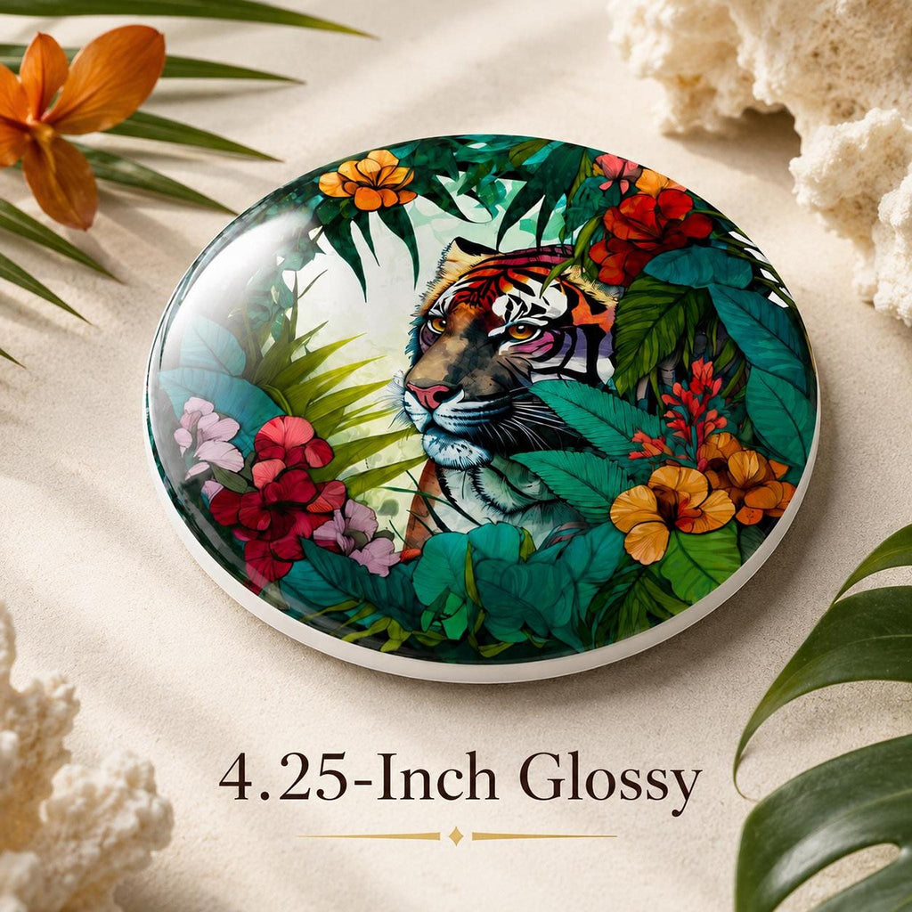 Tiger Coaster with Tropical Jungle Design, Ceramic Round