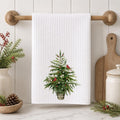 Christmas Tree Waffle Weave Towel with Cardinal Design, Rustic Holiday Decor