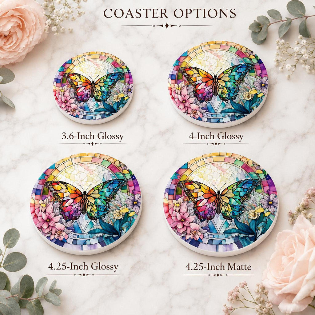 Rainbow Butterfly Ceramic Art Coaster, Colorful Floral Design