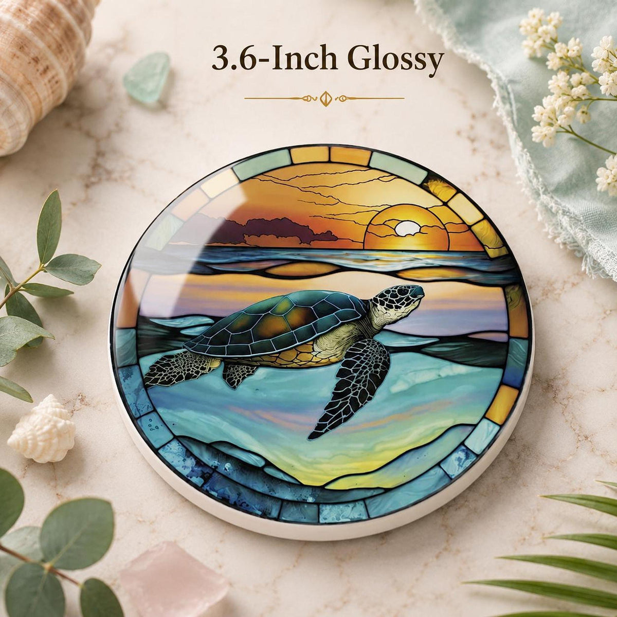 Sea Turtle Coaster, Round Ceramic Design with Glossy and Matte Options