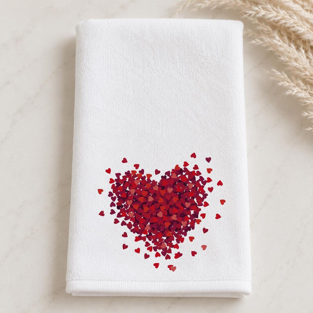 Valentine Towel with Red Heart Design, Romantic Fingertip for Guest Bath