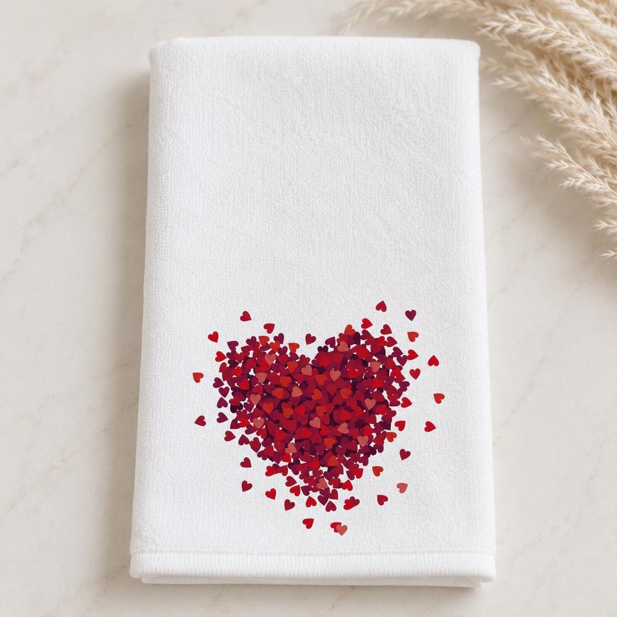 Valentine Towel with Red Heart Design, Romantic Fingertip for Guest Bath