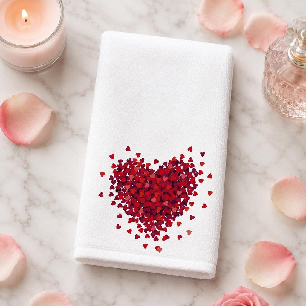 Valentine Towel with Red Heart Design, Romantic Fingertip for Guest Bath