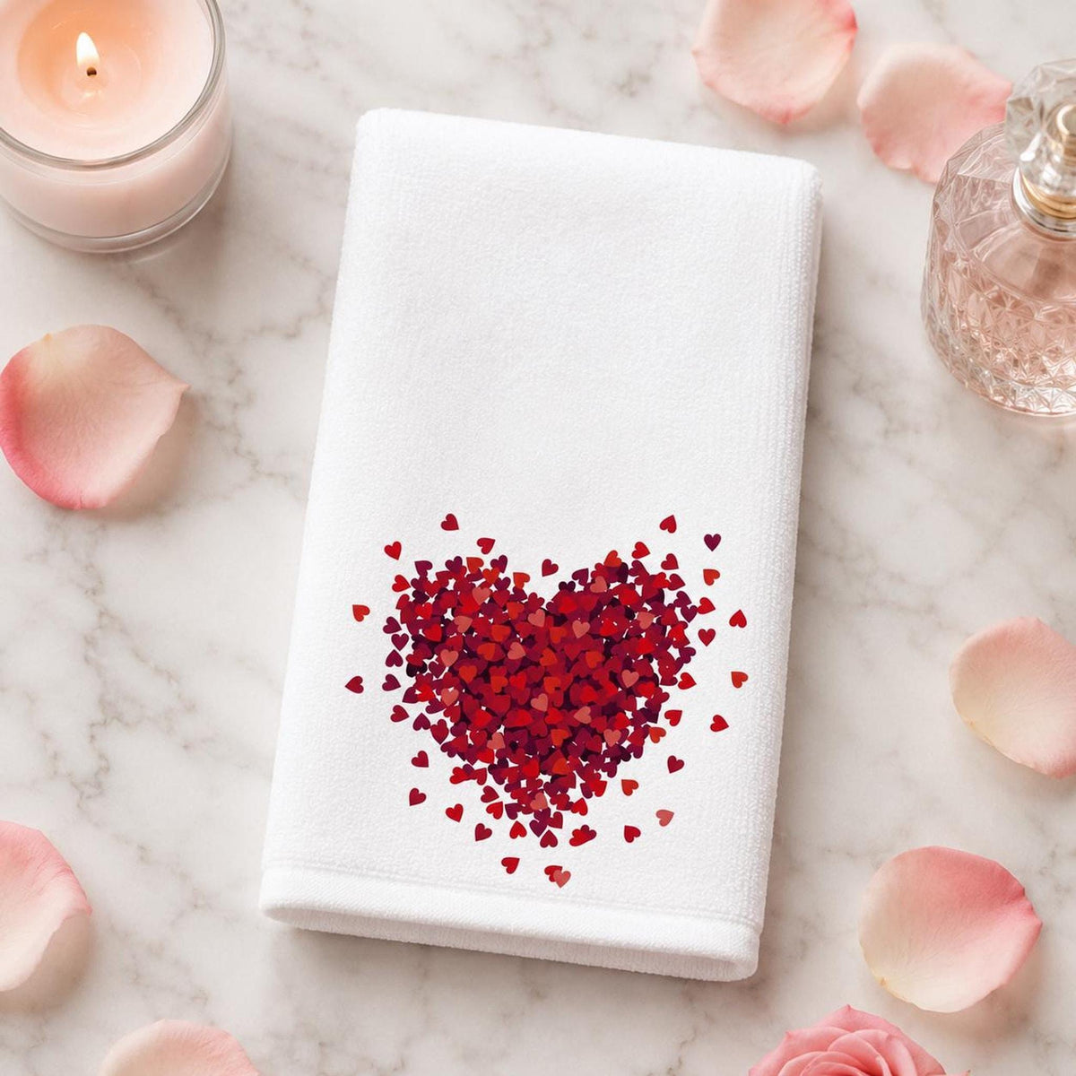 Valentine Towel with Red Heart Design, Romantic Fingertip for Guest Bath