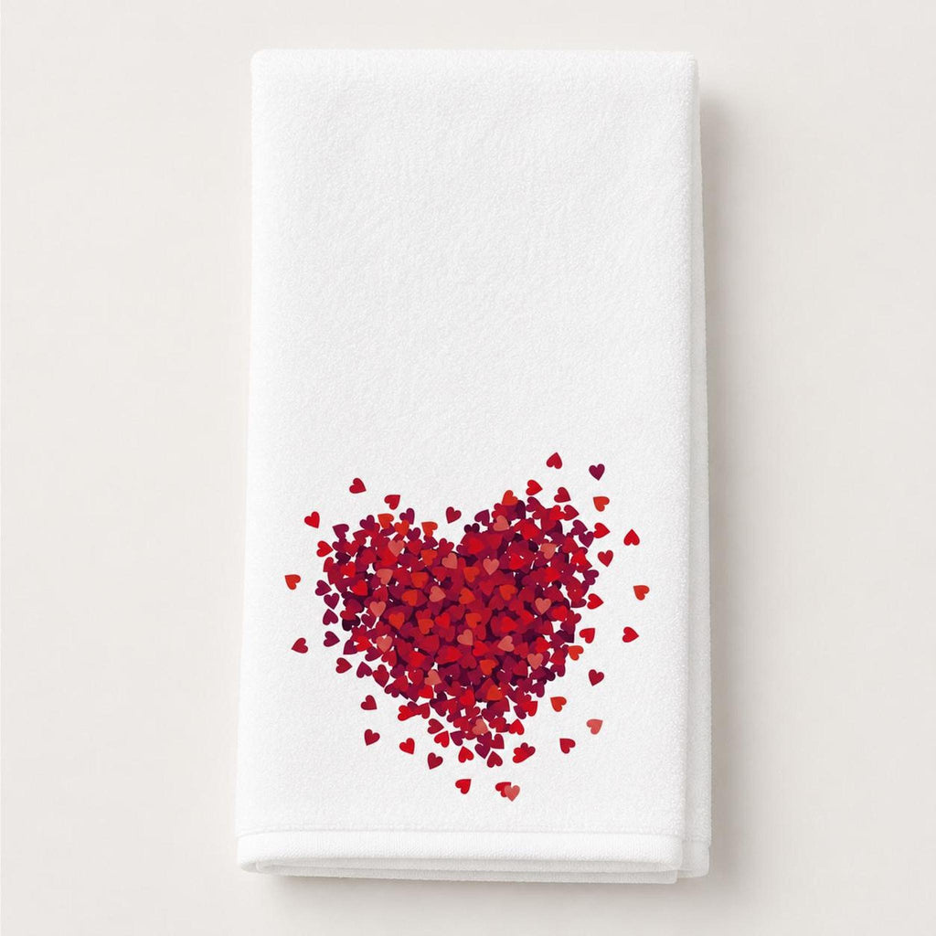 Valentine Towel with Red Heart Design, Romantic Fingertip for Guest Bath
