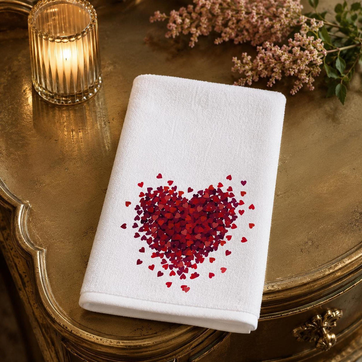 Valentine Towel with Red Heart Design, Romantic Fingertip for Guest Bath