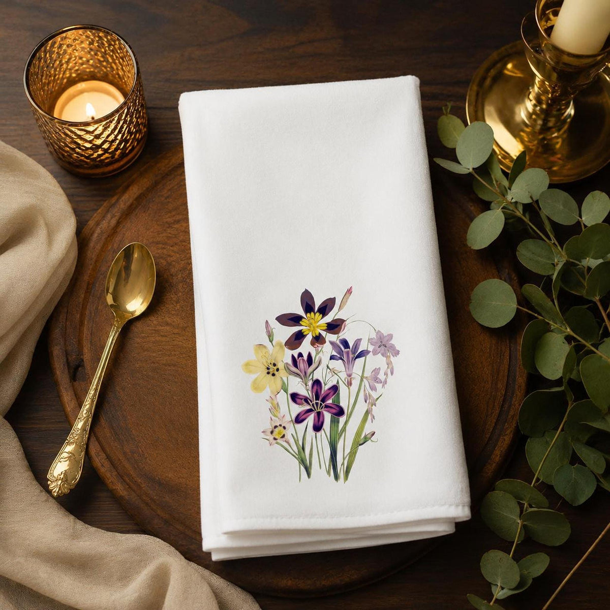 Wildflower Fingertip Towel, Floral Guest with Purple and Yellow Design