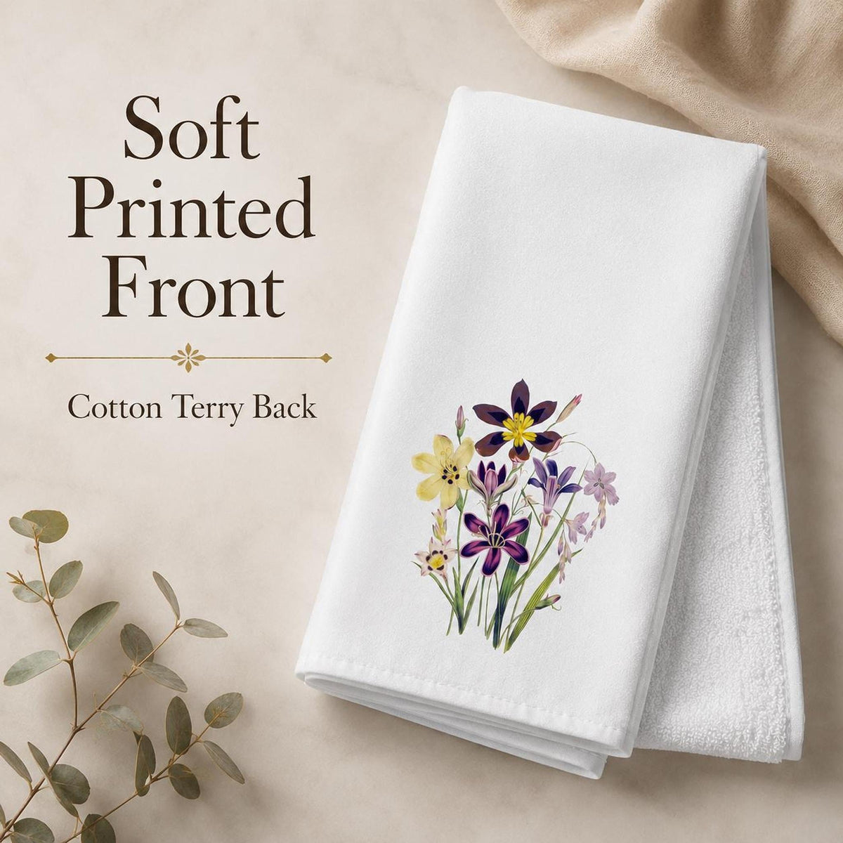 Wildflower Fingertip Towel, Floral Guest with Purple and Yellow Design