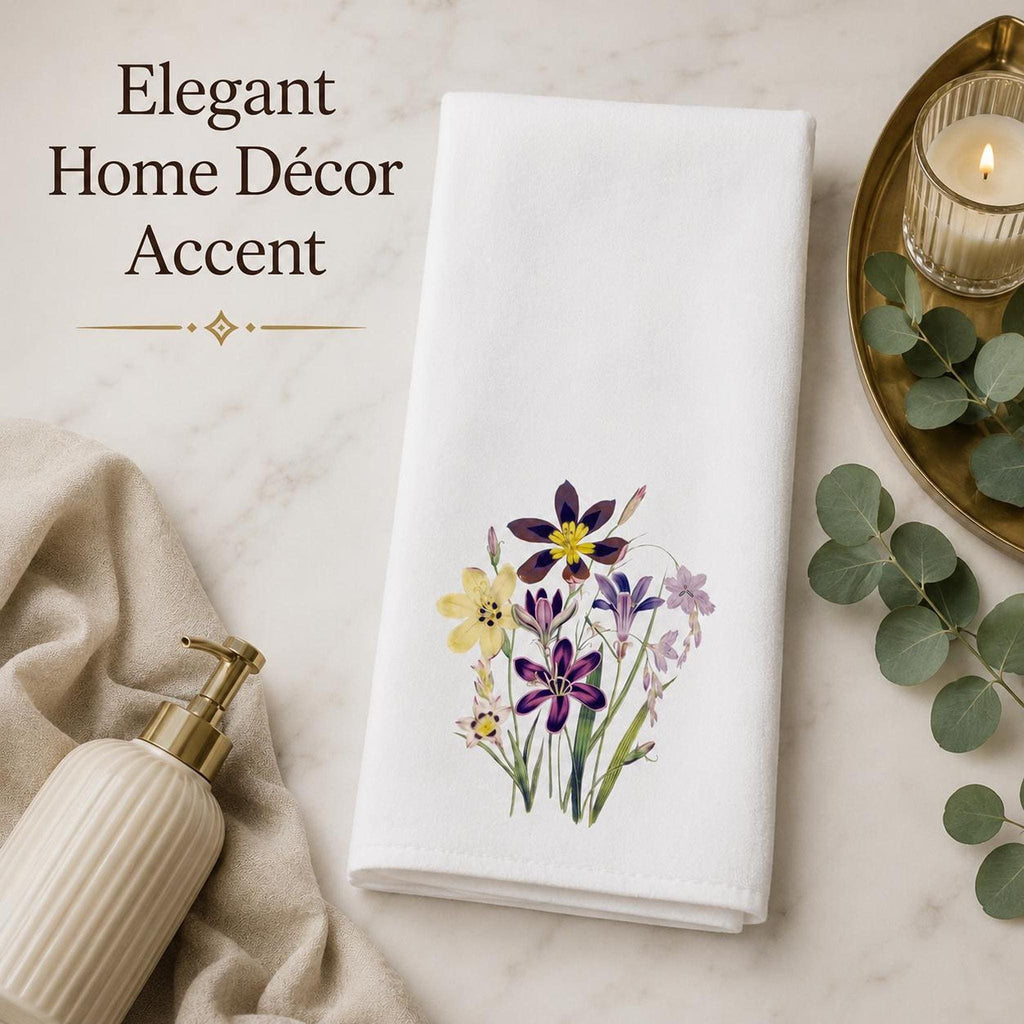 Wildflower Fingertip Towel, Floral Guest with Purple and Yellow Design
