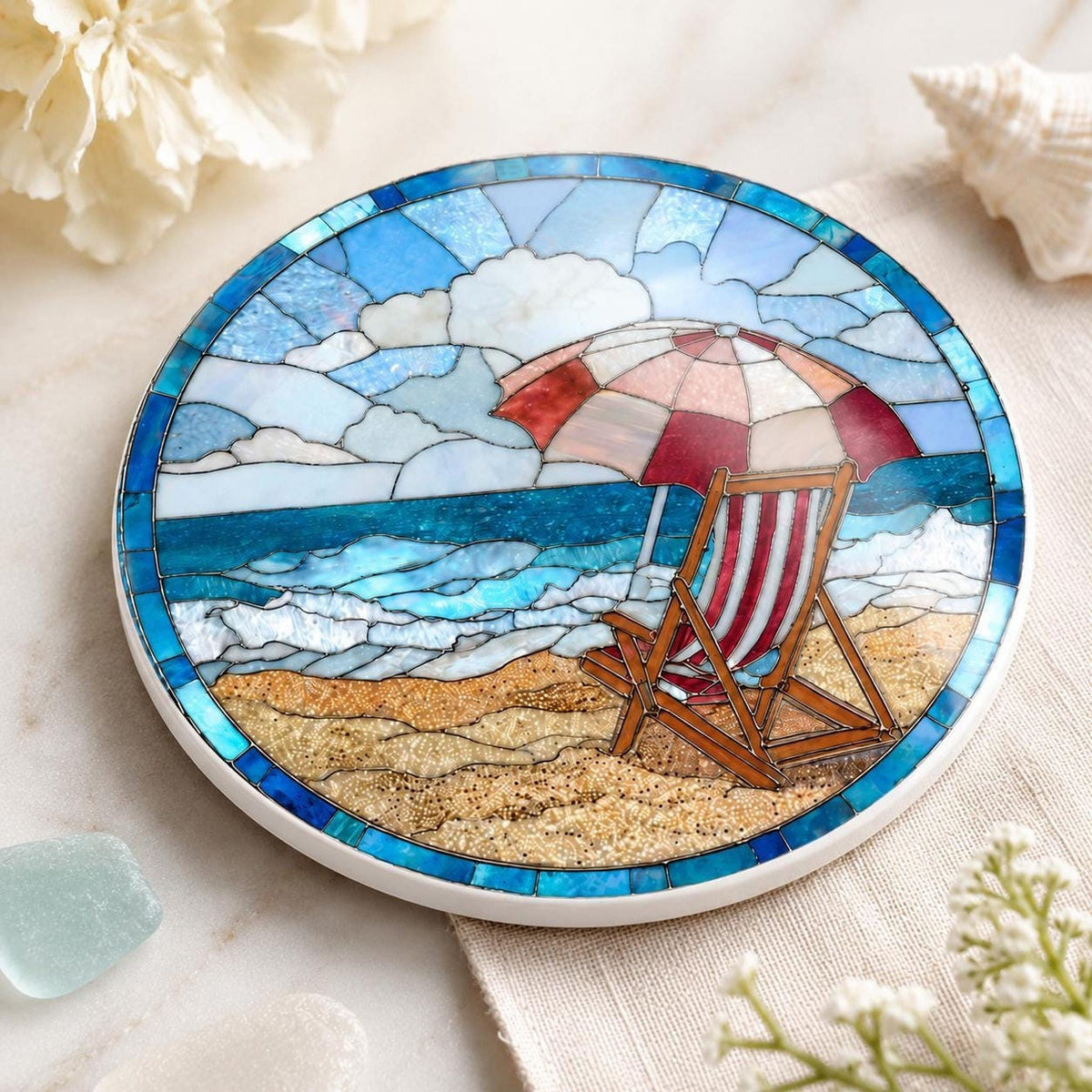 Beach Coaster with Chair Design, Ceramic Summer Decor