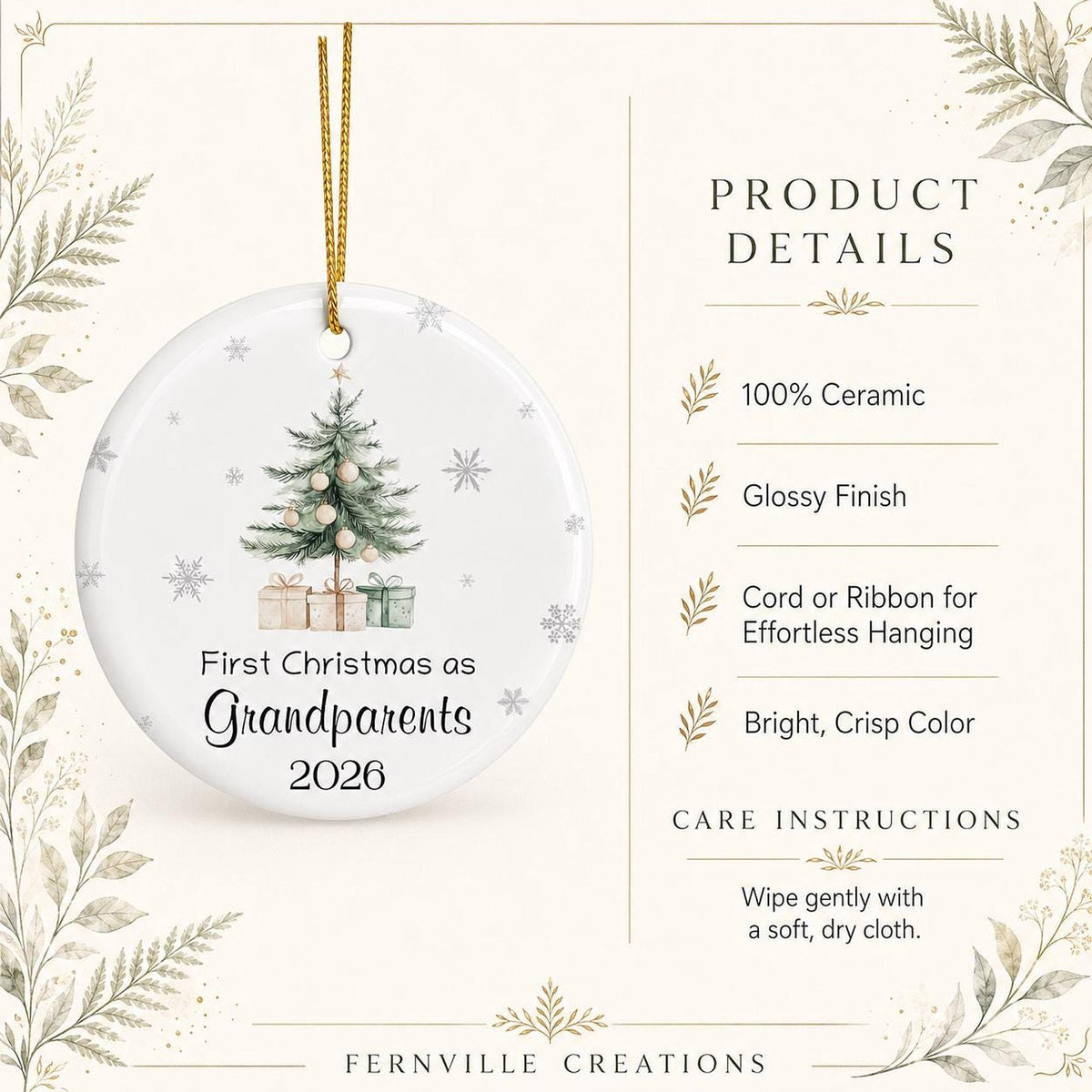 Grandparent Ornament, First Christmas as Ceramic Keepsake, Customizable Options Available