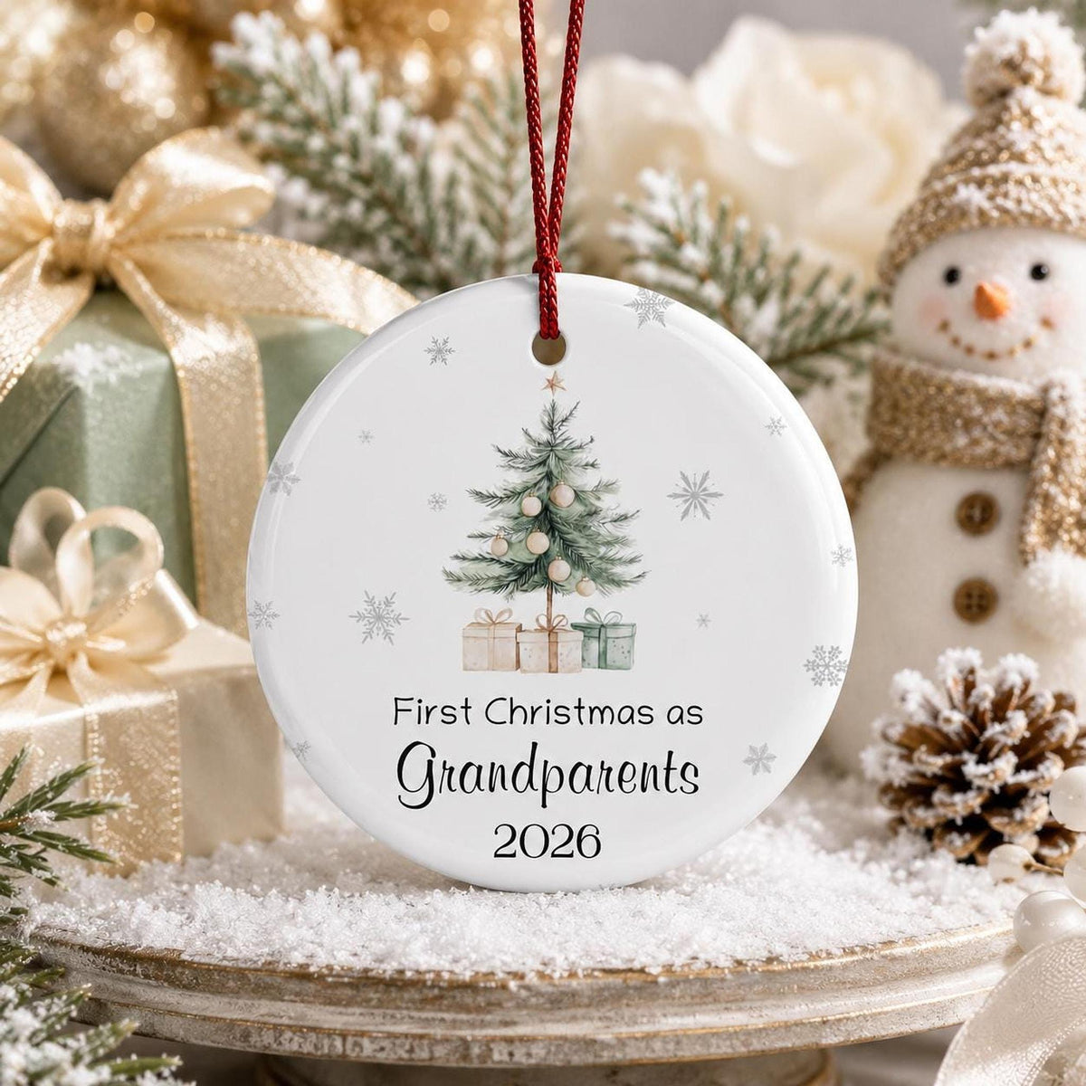 Grandparent Ornament, First Christmas as Ceramic Keepsake, Customizable Options Available