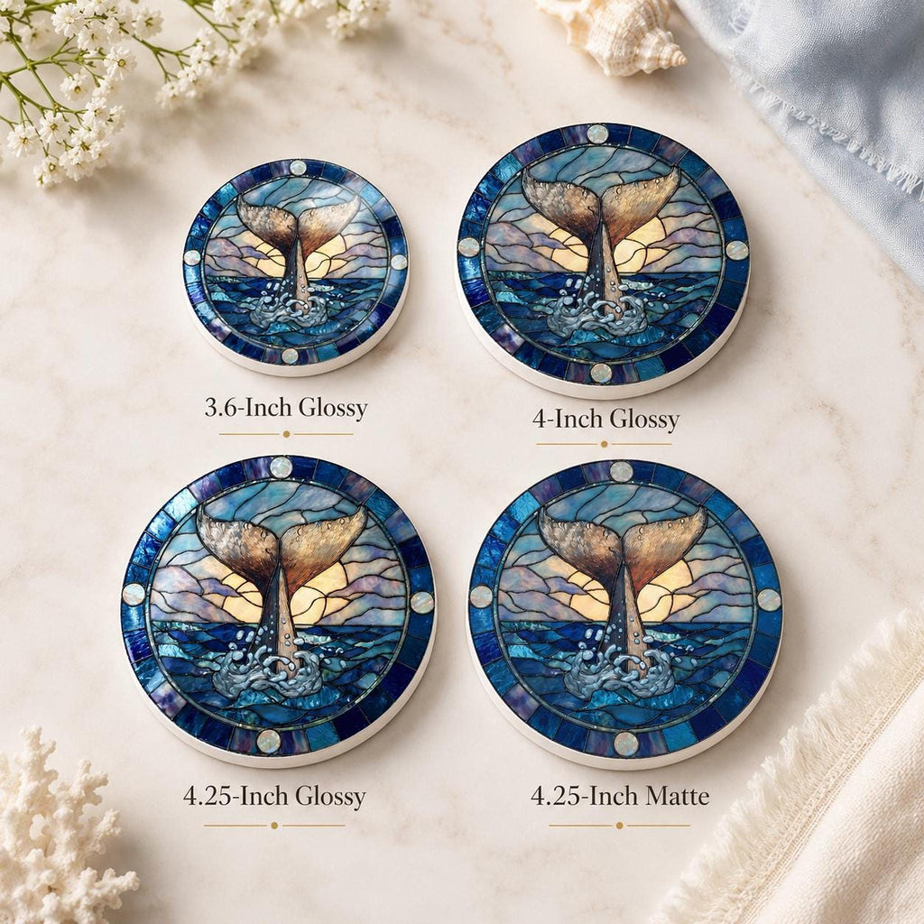 Whale Tail Ceramic Coaster, Nautical Ocean Decor with Cork Backing