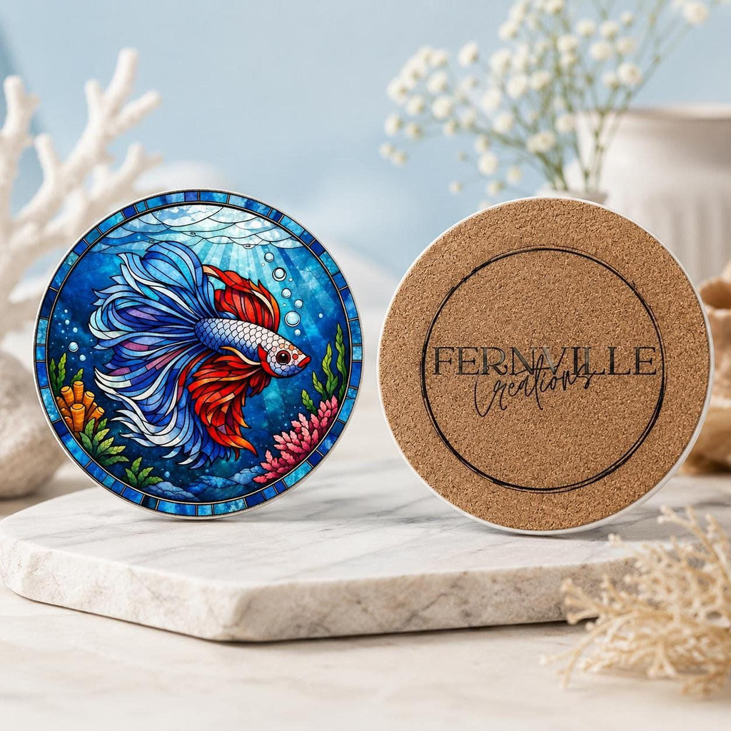 Betta Fish Coaster, Colorful Ceramic Drink for Lovers