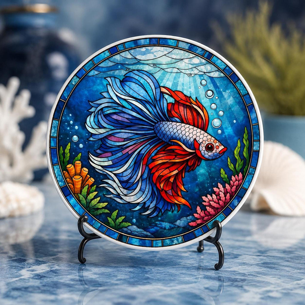 Betta Fish Coaster, Colorful Ceramic Drink for Lovers