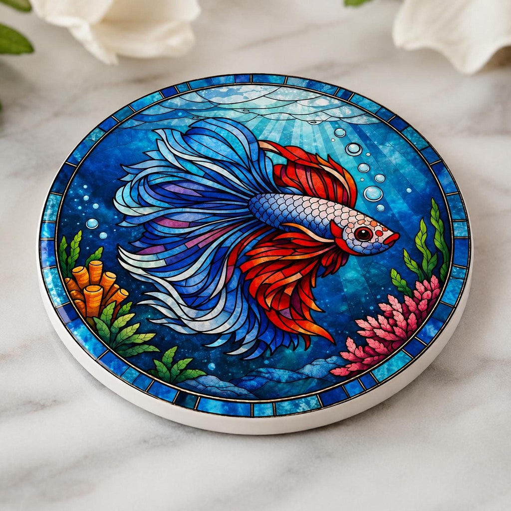 Betta Fish Coaster, Colorful Ceramic Drink for Lovers