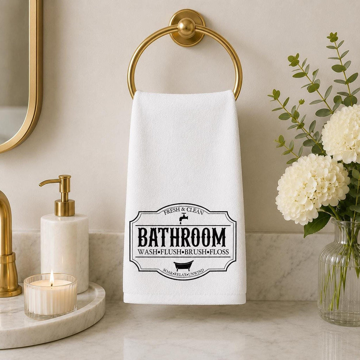 Bathroom Hand Towel with Vintage Design, Fresh & Clean Powder Room Decor