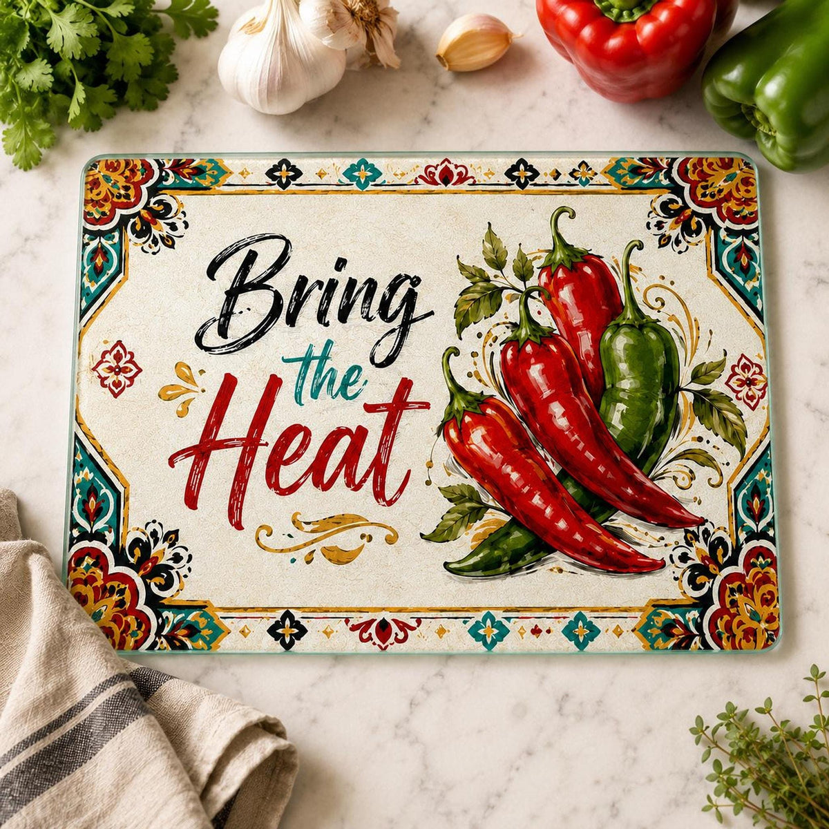 Chili Pepper Glass Cutting Board, Bring The Heat Charcuterie Tray