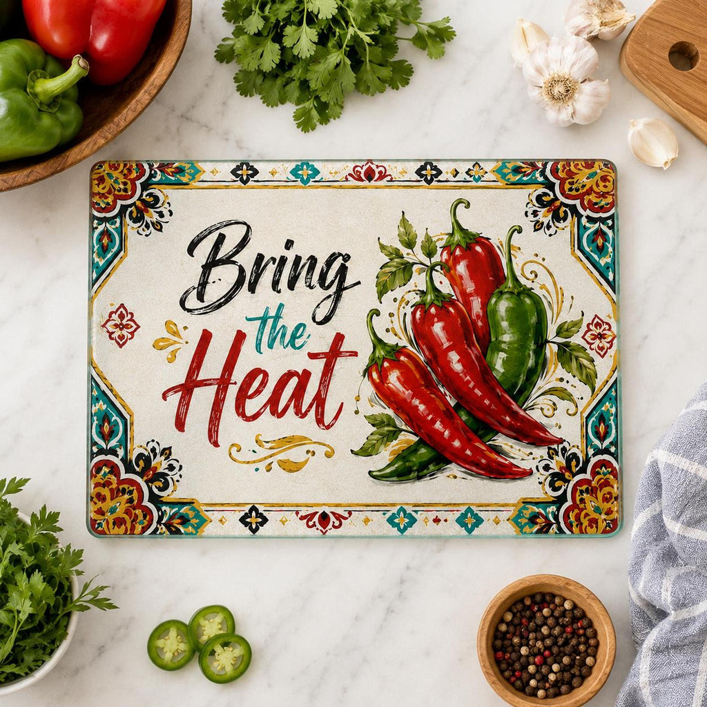 Chili Pepper Glass Cutting Board, Bring The Heat Charcuterie Tray