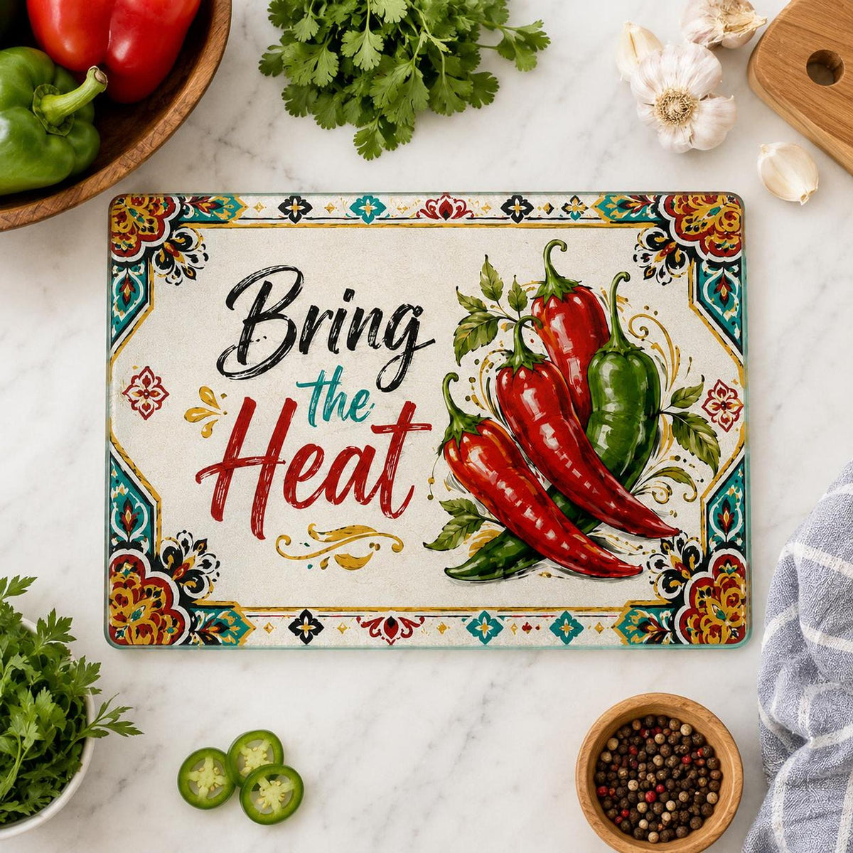 Chili Pepper Glass Cutting Board, Bring The Heat Charcuterie Tray