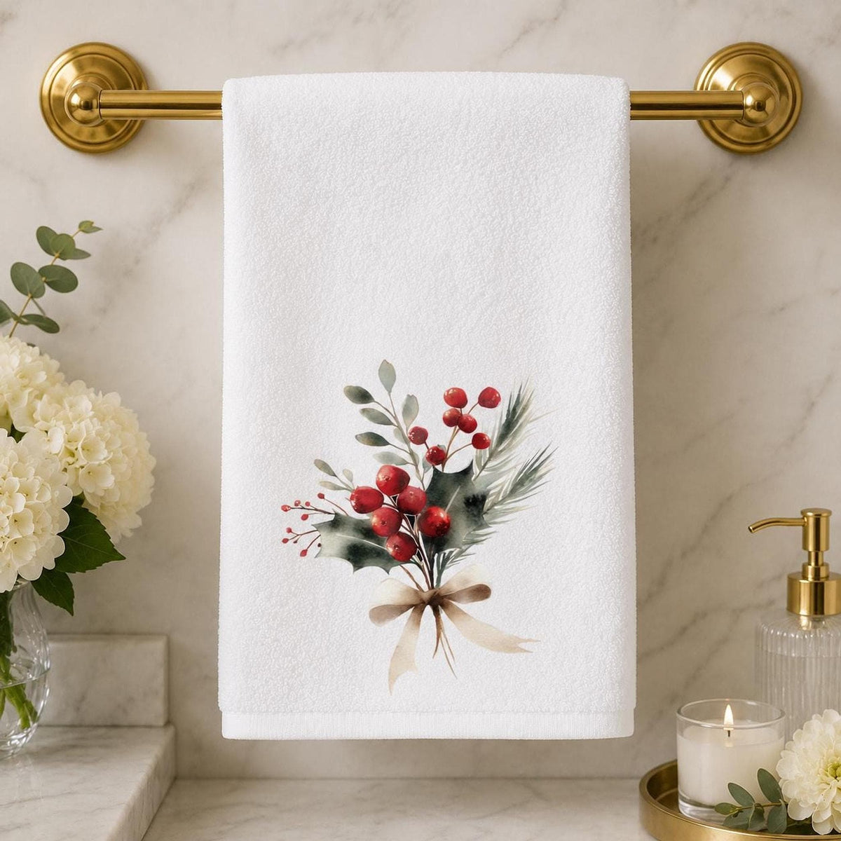 Christmas Hand Towel, 15 × 25 Inch White Sheared Polyester Front