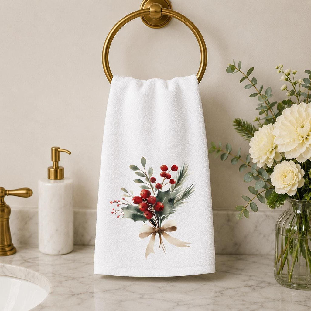Christmas Hand Towel, 15 × 25 Inch White Sheared Polyester Front