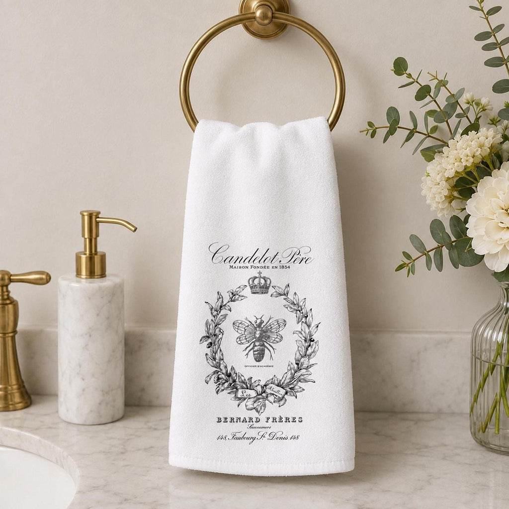Bee Hand Towel, Vintage French Design with Sheared Polyester Front