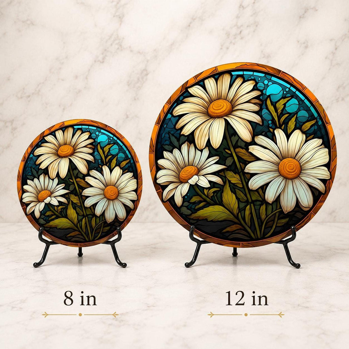 Daisy Cutting Board, Round Tempered Glass Floral Serving Platter