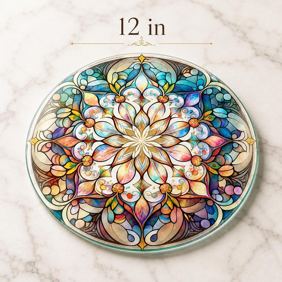 Glass Cutting Board, Round Mandala Serving Tray, 8-Inch Or 12-Inch