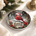 Christmas Coaster Featuring Cardinal in Santa Hat, Round Ceramic Drink Mat