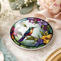 Hummingbird Coaster, Colorful Ceramic Drink Mat with Floral Design