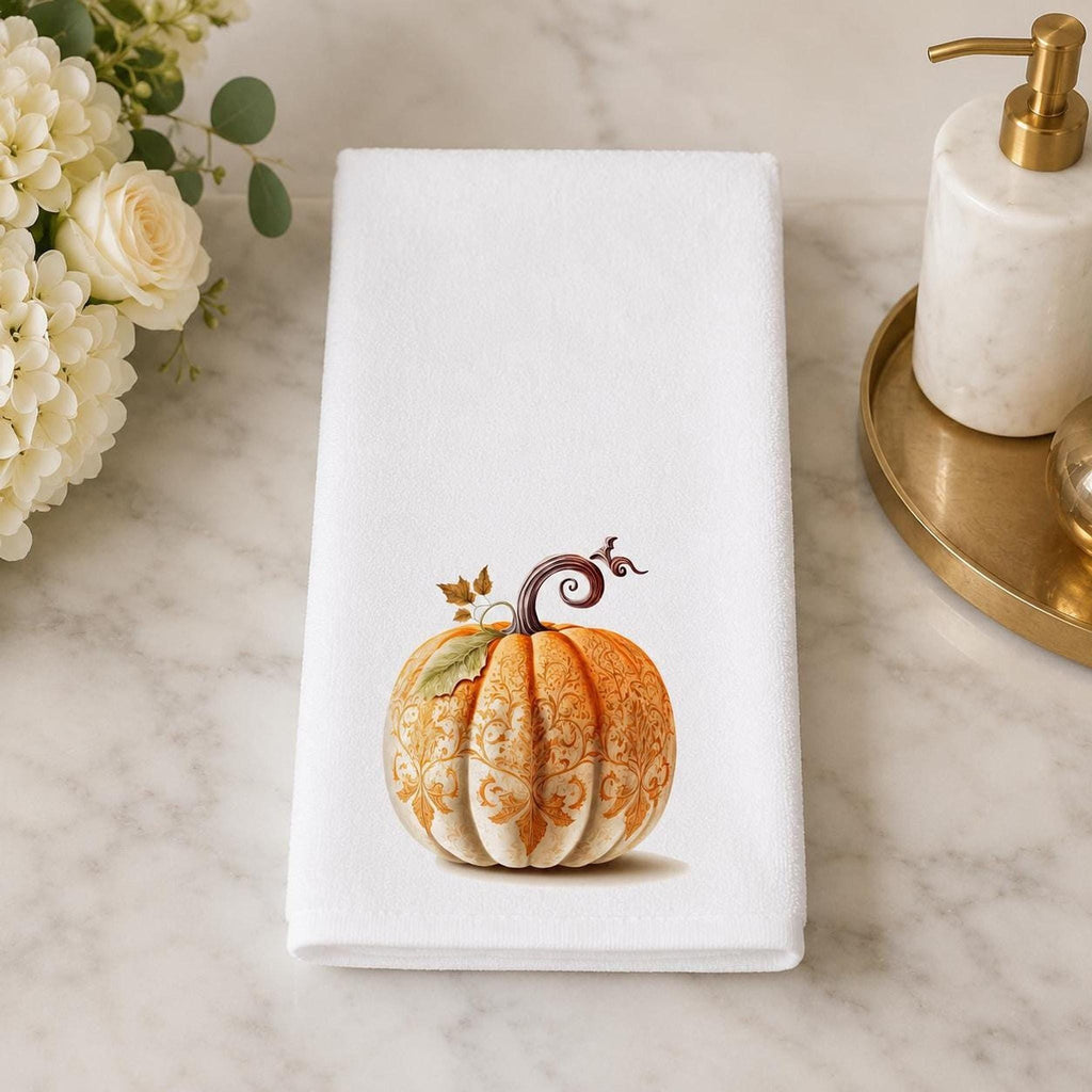 Fall Hand Towel with Ornate Pumpkin Design, Elegant Autumn Decor