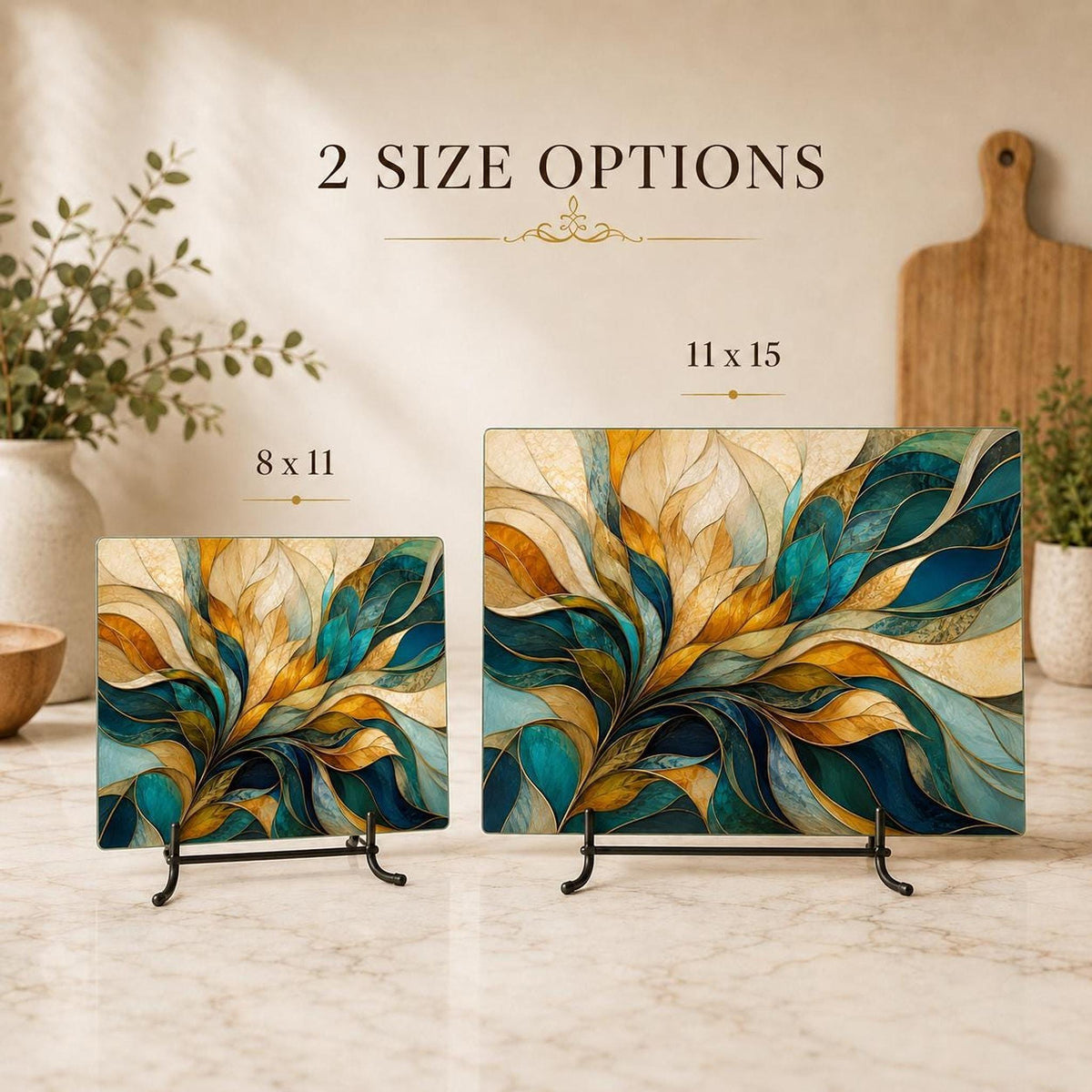 Glass Cutting Board, Tempered Charcuterie Serving Surface in Teal and Gold
