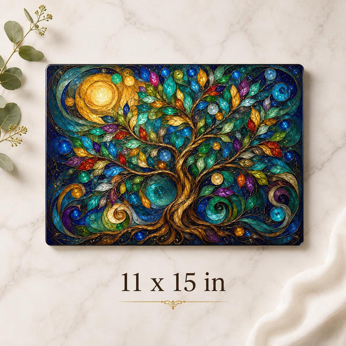 Charcuterie Tray, Tempered Glass Tree Of Life Botanical Design