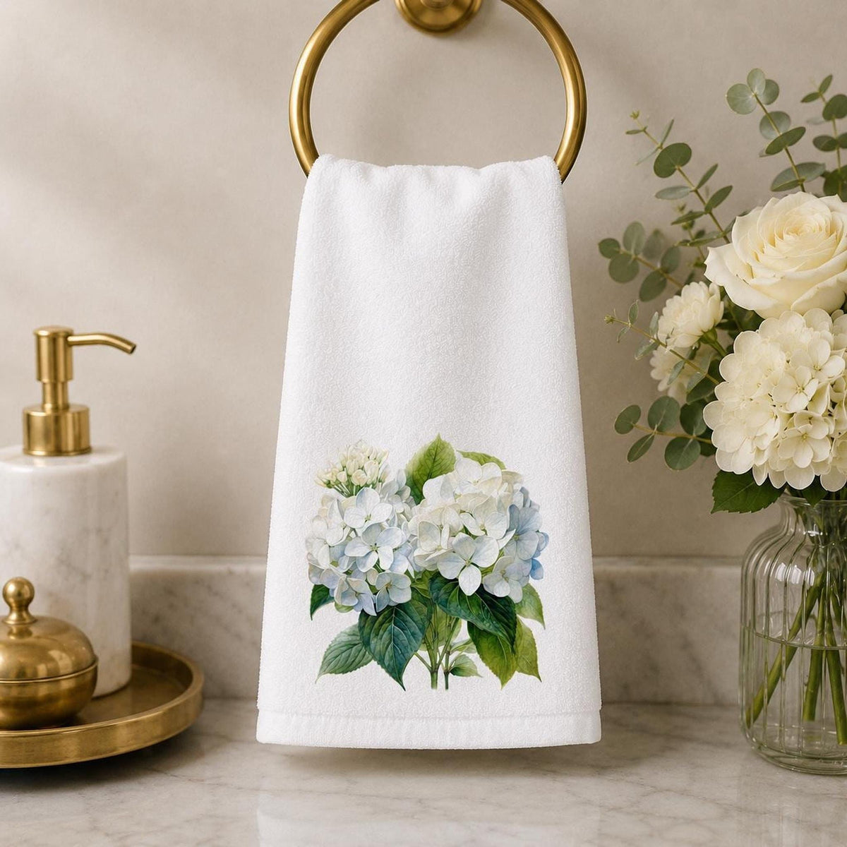 Hydrangea Hand Towel, 15 × 25 Inches, Sheared Polyester Front