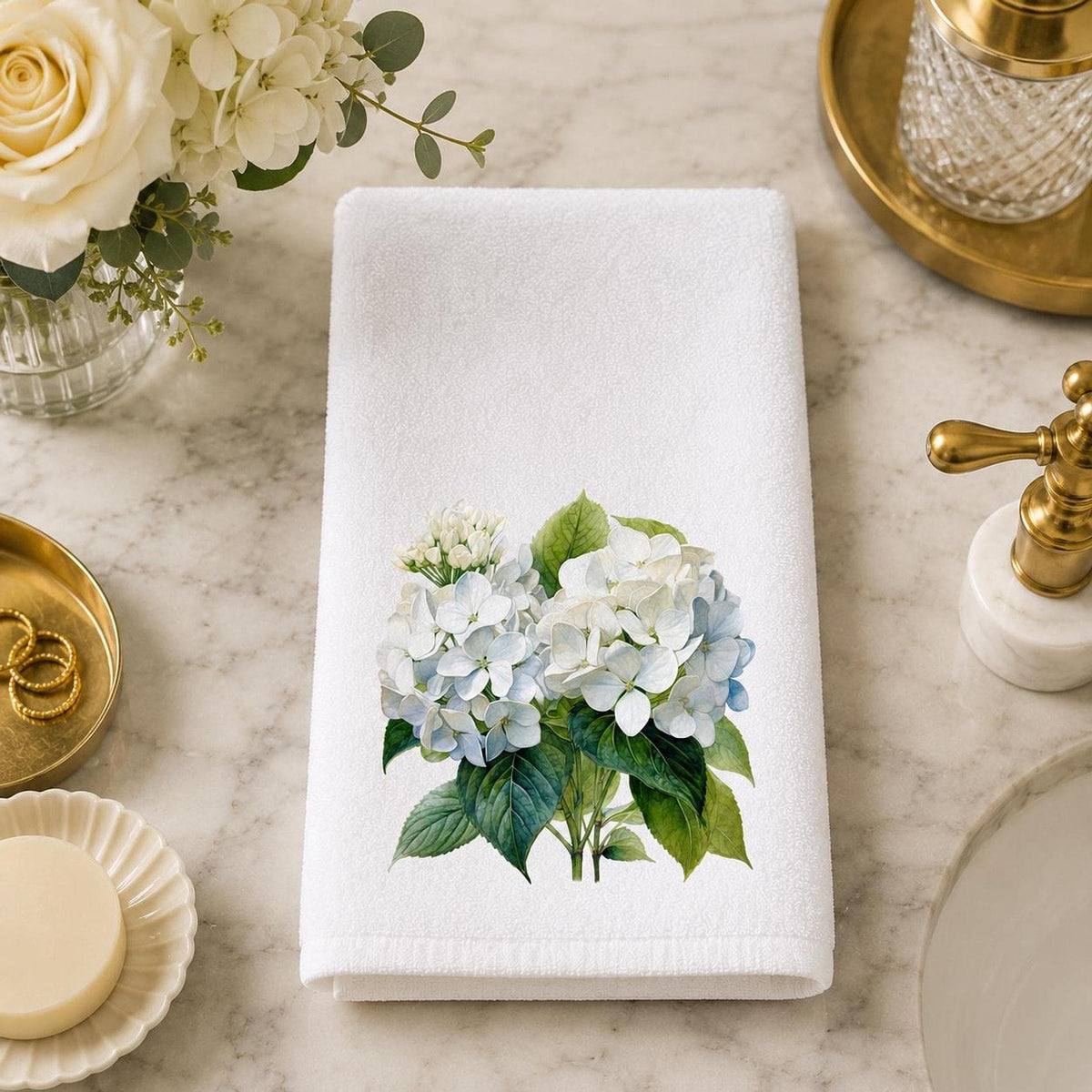 Hydrangea Hand Towel, 15 × 25 Inches, Sheared Polyester Front
