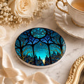 Moonlit Forest Ceramic Coaster, Smooth Surface Celestial Night Sky Decor