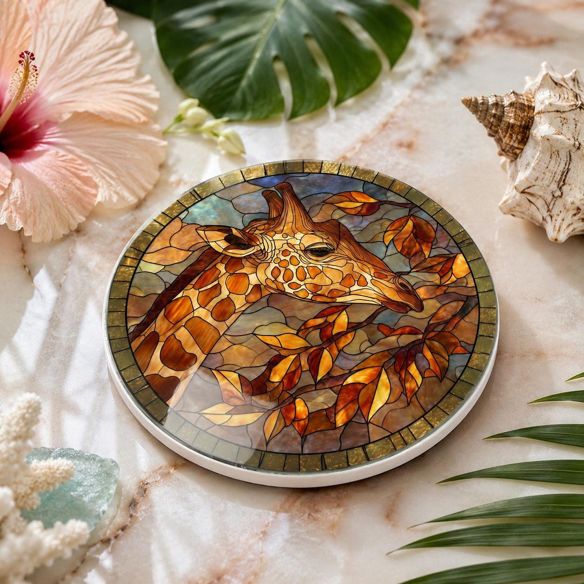 Giraffe Coaster, Round Ceramic Drink Mat with Safari Design