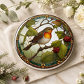 Robin Coaster, Round Ceramic Table Mat with Botanical Design