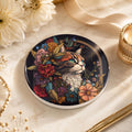 Floral Cat Ceramic Coaster, Luxe Pet Portrait Decor, Animal Lover Gift
