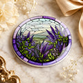 Lavender Ceramic Coaster, Purple Floral Drink Mat, Art-Glass-Inspired Garden Table Decor